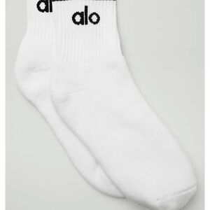 ALO Yoga White Crew Socks with Black Logo